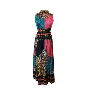Vintage 1970s Mod Rainbow Paisley Maxi Dress Size 5 H/B Jrs Boho